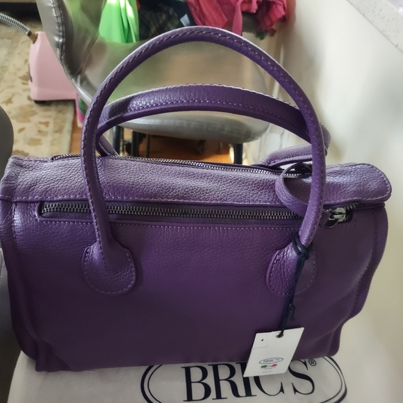 NWT Anthropologie Brics Medium Purple Leather Satchel - Picture 5 of 6